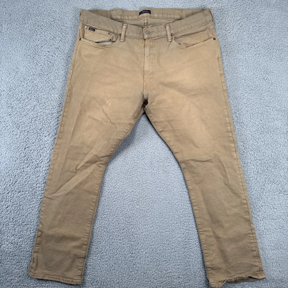 Polo Ralph Lauren Jeans Mens 38x30 Beige Tan Varick Slim Straight‎ Khaki Denim